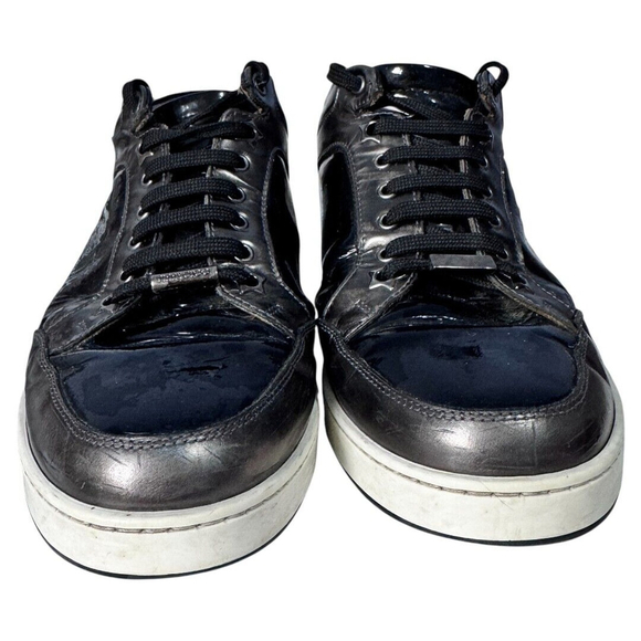Jimmy Choo black/silver Leather Miami Low Top Sneakers Size‎ 39 (US 8.5) woman's - Picture 1 of 6